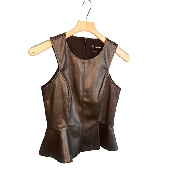 En Saison Layne Faux Leather Sleeveless Peplum Top - Picture 6 of 11